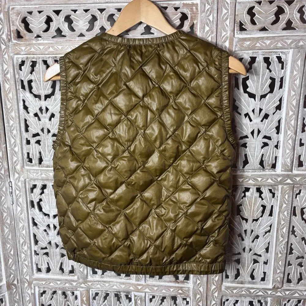 J Crew Puffer Down Vest Women's XS Field Excursion Quilted Olive Cinch Waist